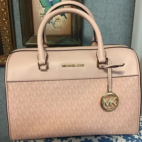 Michael kors pink monogram mk logo barrel satchel - Picture 3 of 16